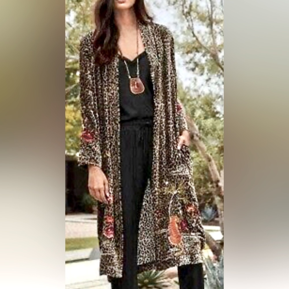 JOHNNY WAS Keone Velvet Leopard Kimono Coat